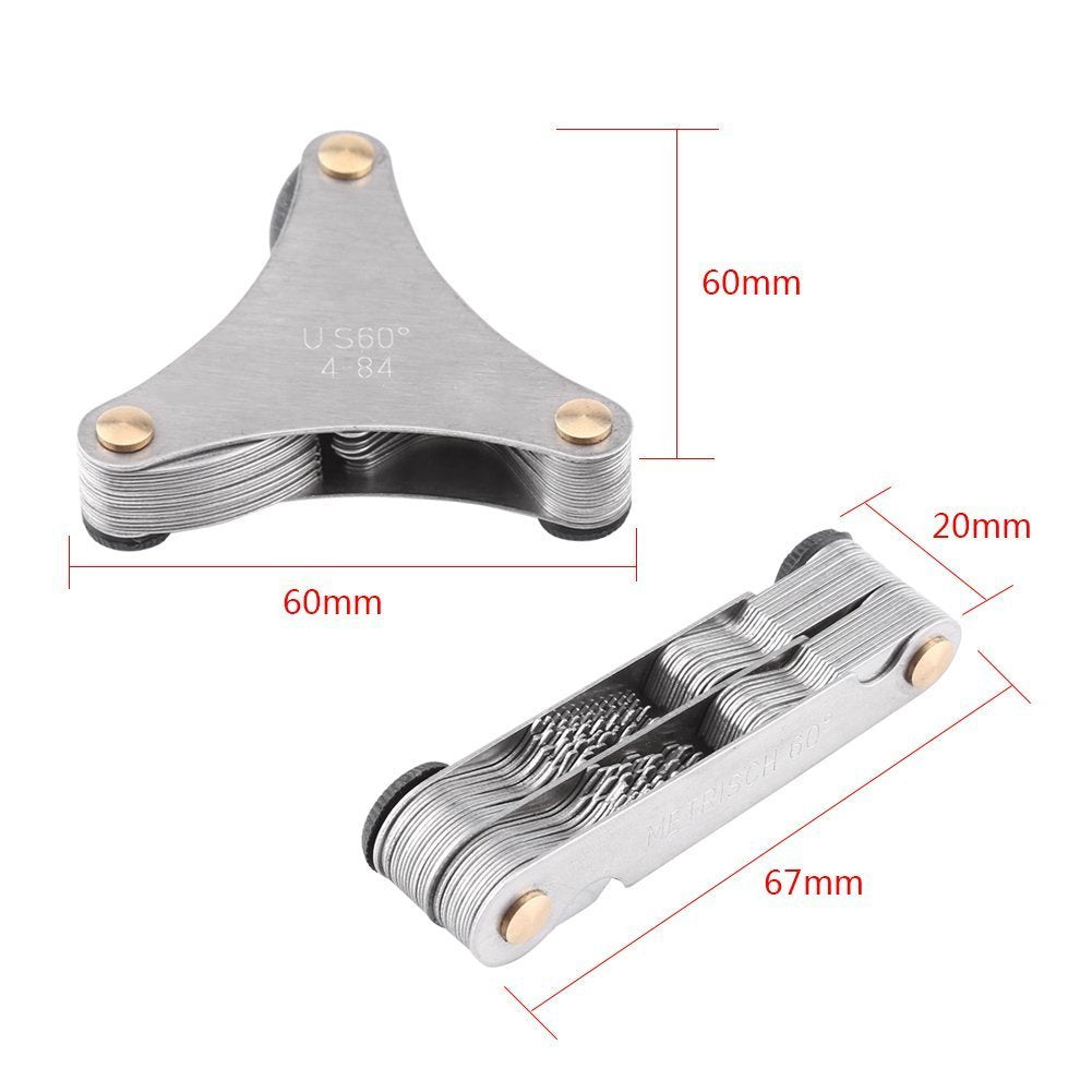 52pcs Thread Pitch Gauge Stainless Steel Screw Pitch Measuring Tool Screw Thread Pitch