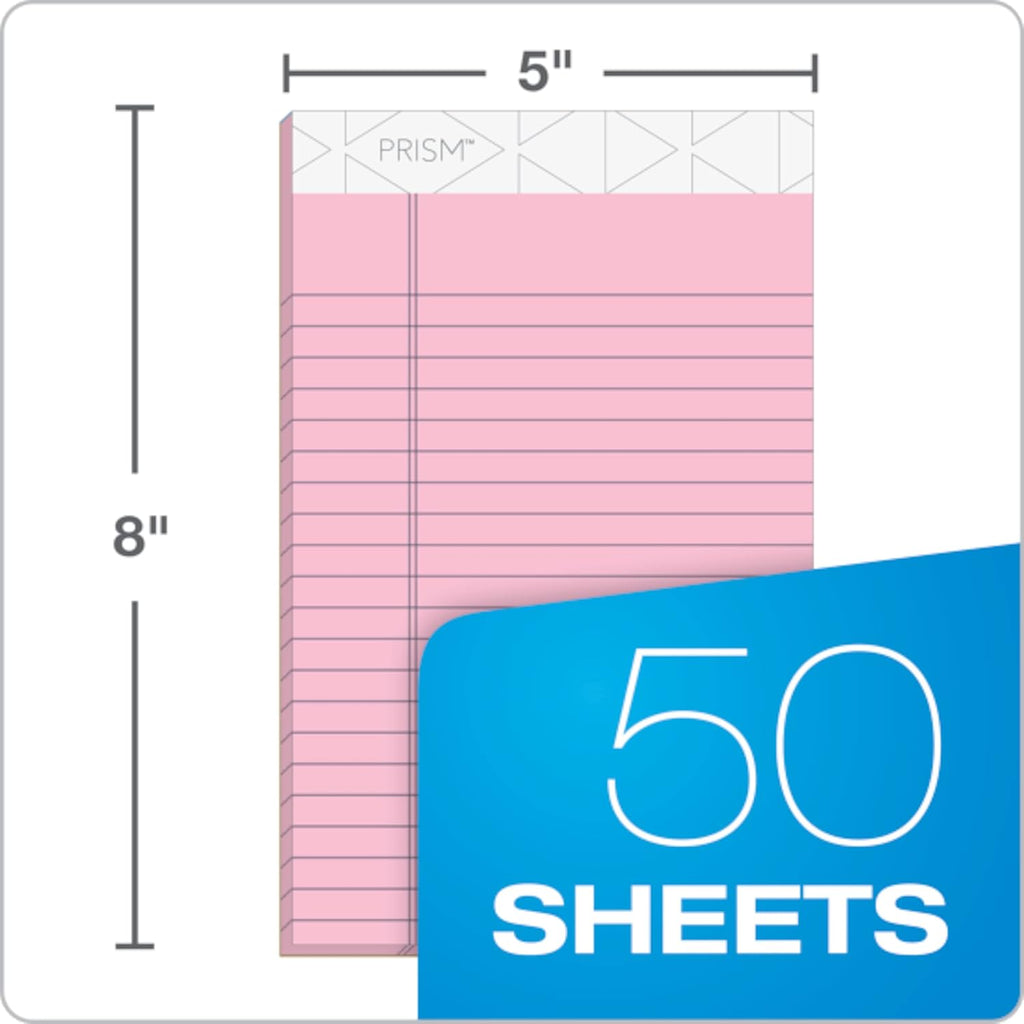 TOPS 5 x 8 Legal Pads, 6 Pack, Prism Brand, 2 Pink/2 Blue/2 Purple, Narrow Ruled