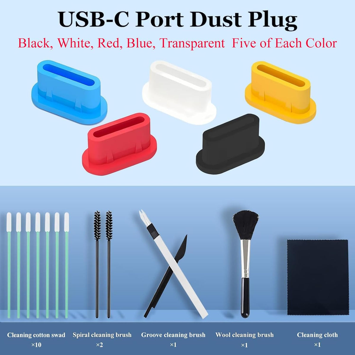 25 PCS 5 Colors USB-C Dust Plugs,Silicone Type-C Port Cover