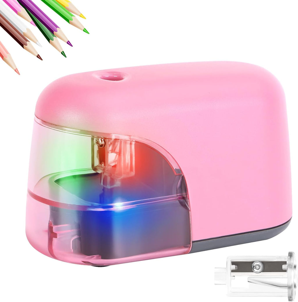 Battery-Operated Electric Pencil Sharpener with LED Light – Compact & Portable Pencil