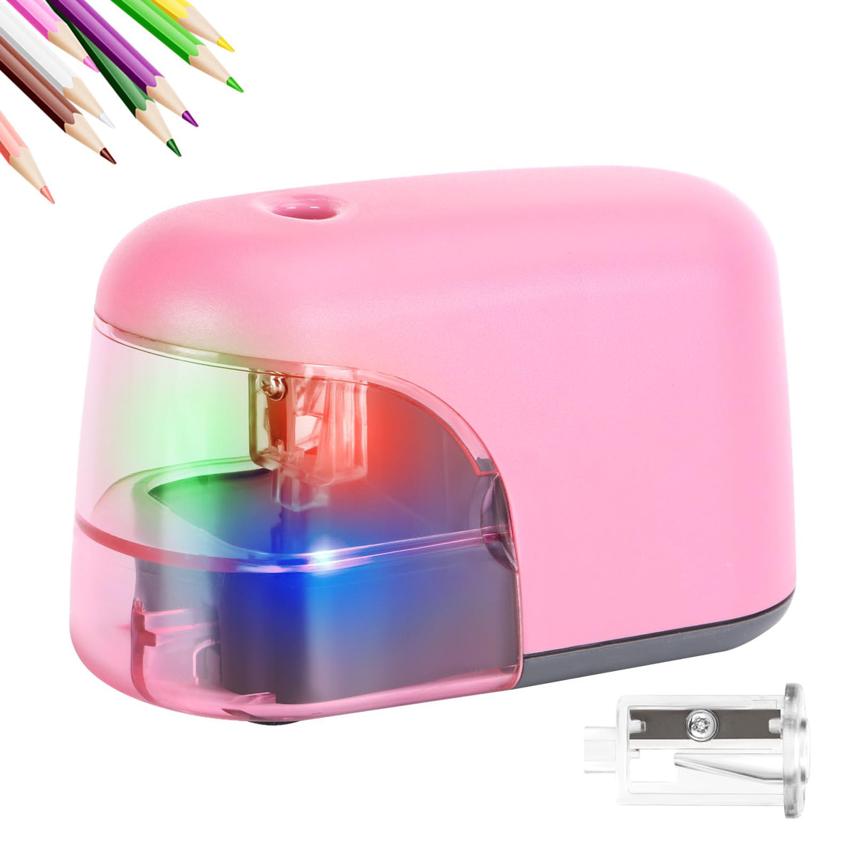 Battery-Operated Electric Pencil Sharpener with LED Light – Compact & Portable Pencil