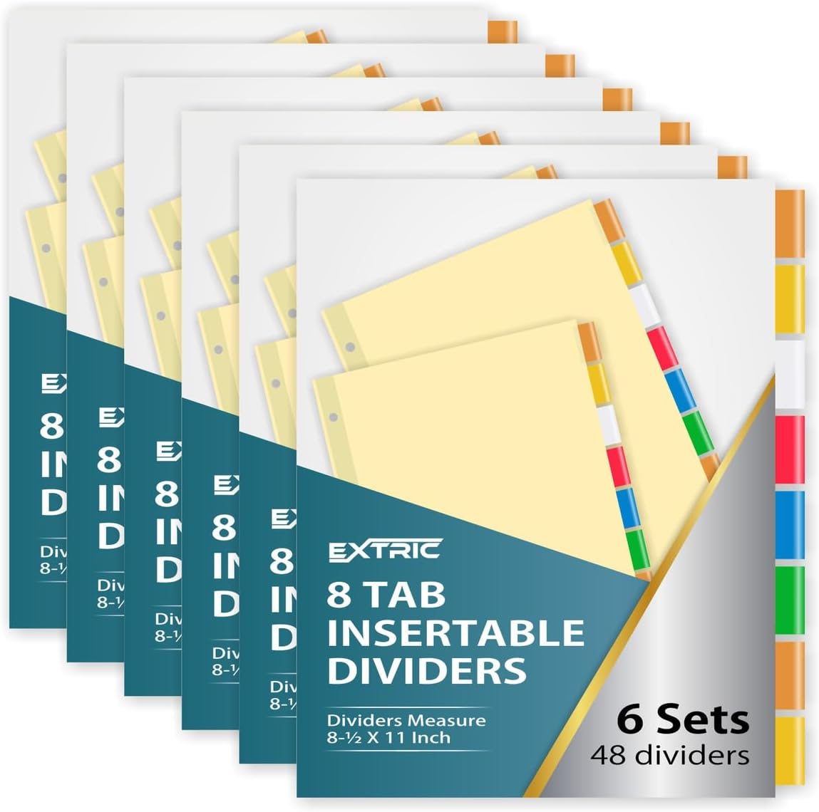 8-Tab Binder Dividers for 3 Ring Binder, Insertable Multicolor Big Tabs