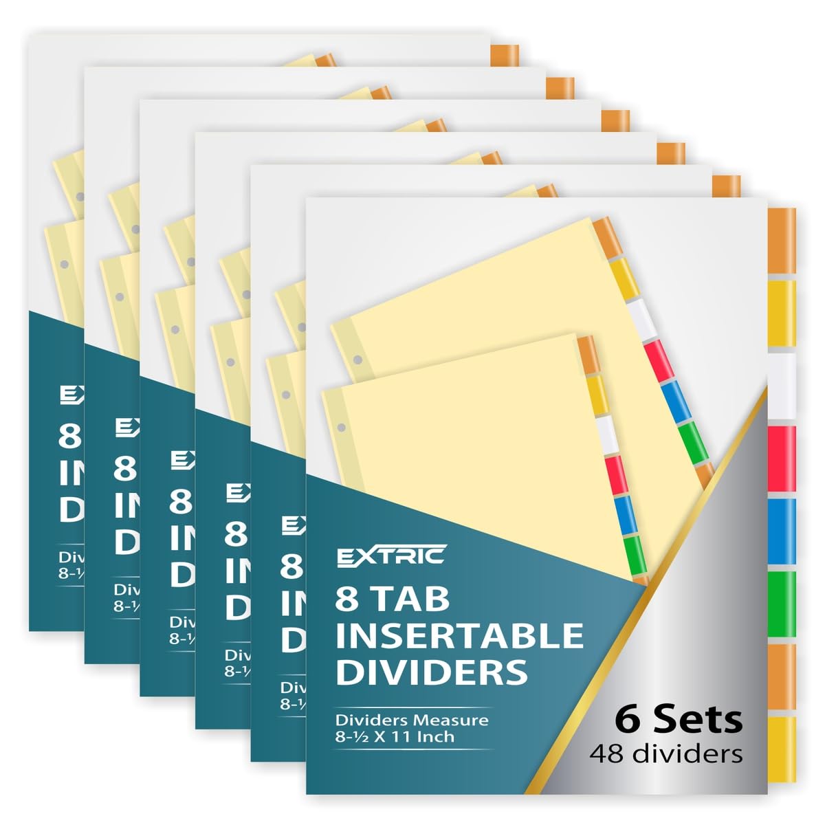 8-Tab Binder Dividers for 3 Ring Binder, Insertable Multicolor Big Tabs