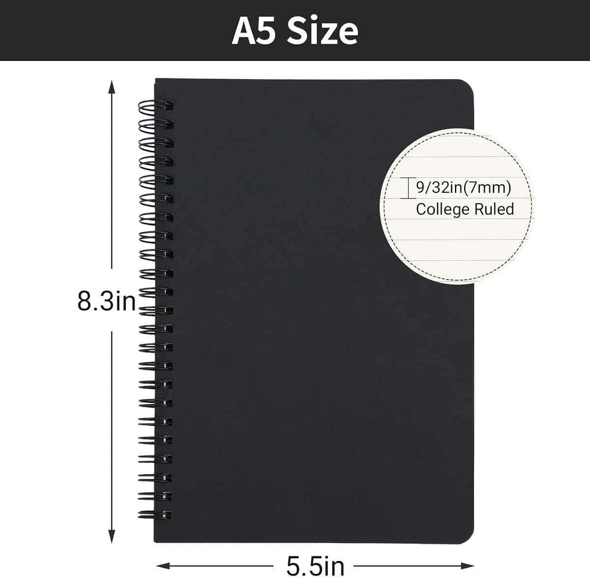 EUSOAR Spiral Lined Notebook, A5 3packs 5.5"X8.3" 120 Pages Hardcover Lined Travel