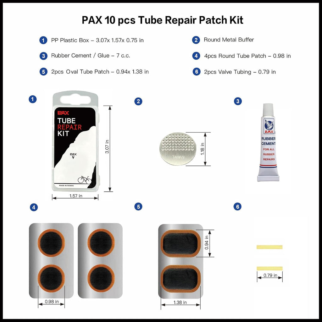Pax 10 Pcs Inner Tube Patch Kit with 7ml Rubber Cement - Professional Puncture Repair Set
