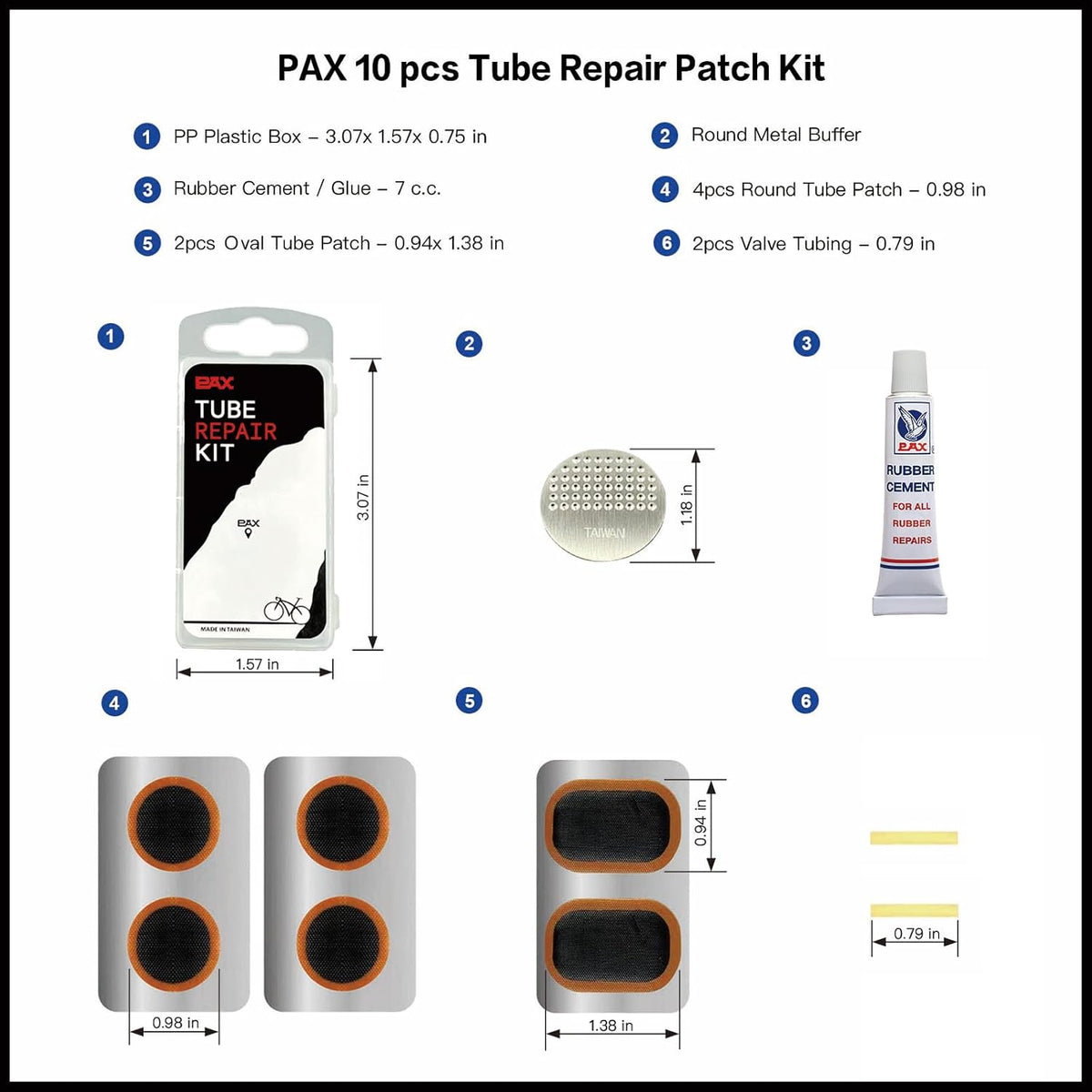 Pax 10 Pcs Inner Tube Patch Kit with 7ml Rubber Cement - Professional Puncture Repair Set