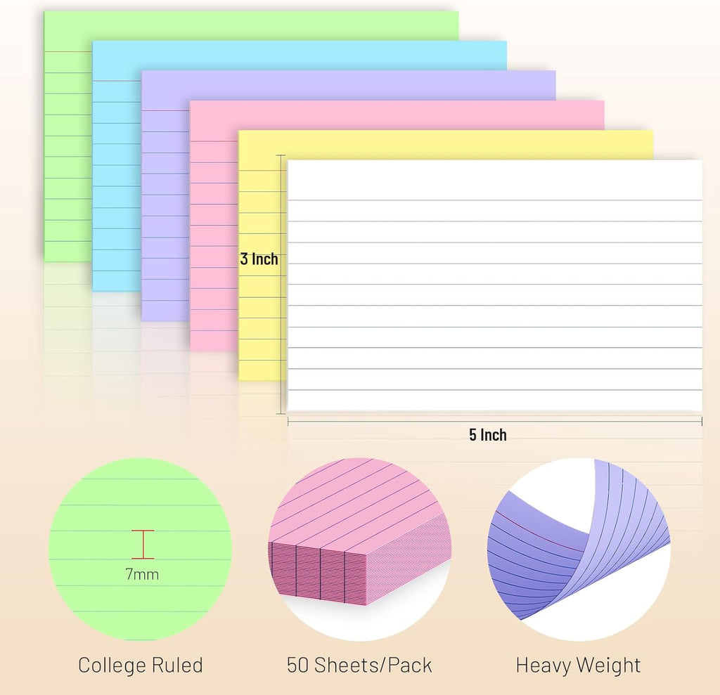 600 Count Colored Index Cards 3 x 5 Inch Ruled Index Cards