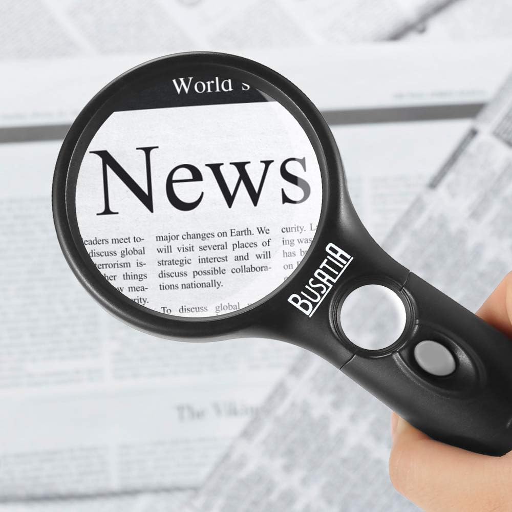 Magnifying Glass with Light, BUSATIA LED Illuminated Magnifier with 3X 45X High