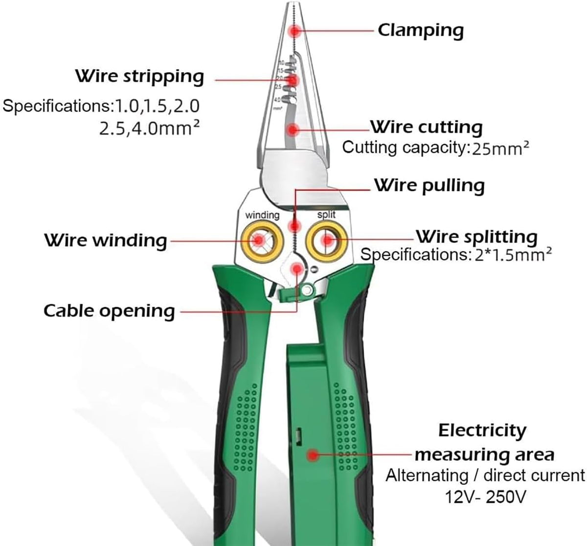 Wire Strippers Twister with Electricity Measurement Function 8in1 Wire Stripping Pliers