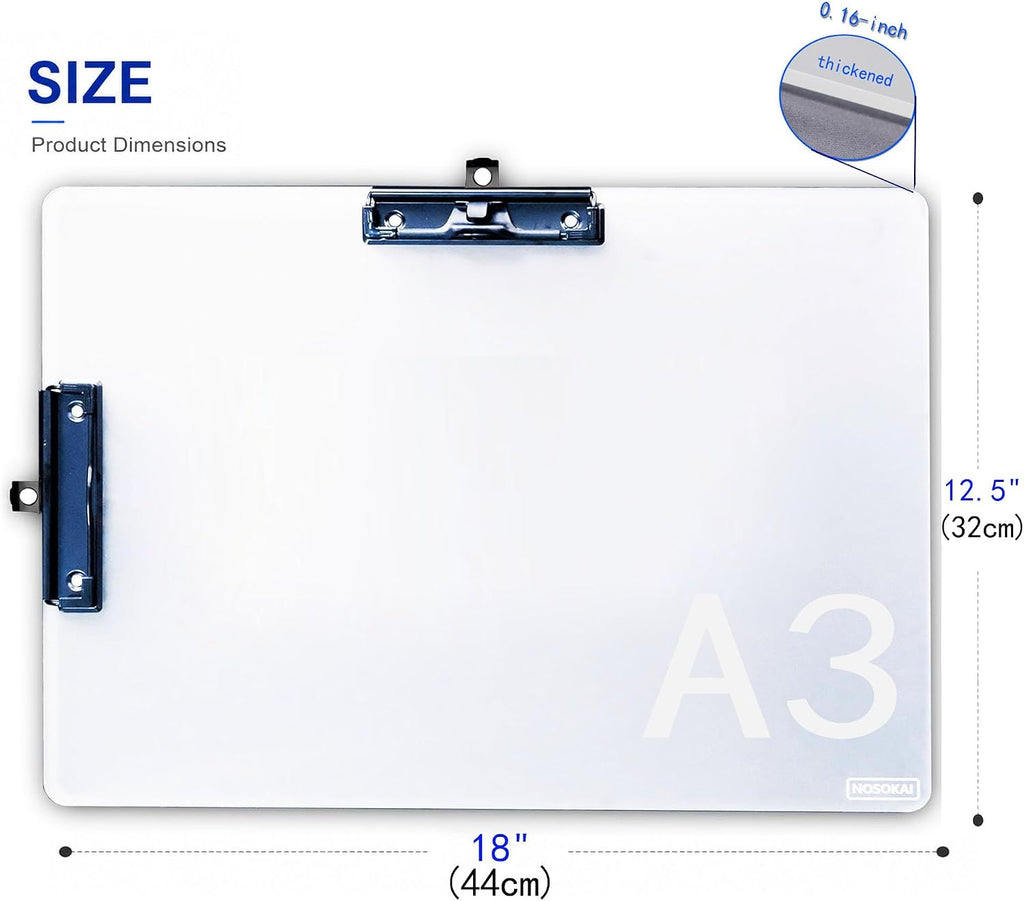 Clipboard with Pen Holder A3 Size 11" x 17", (White