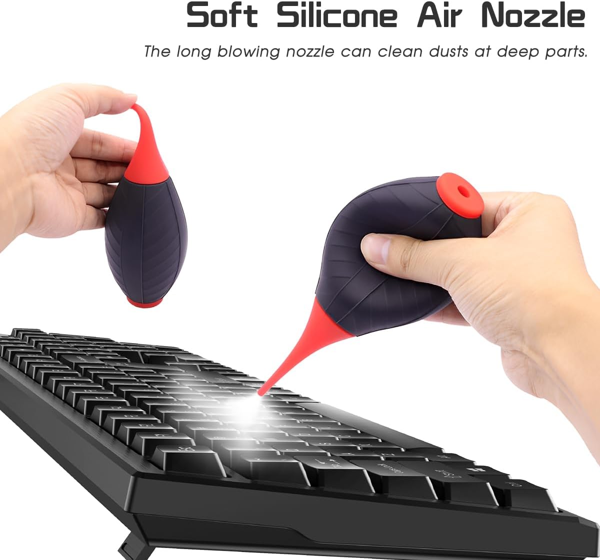 2 Pack Silicone Air Blower Blaster Pump Dust Cleaner with Cleaning Brush Cloth