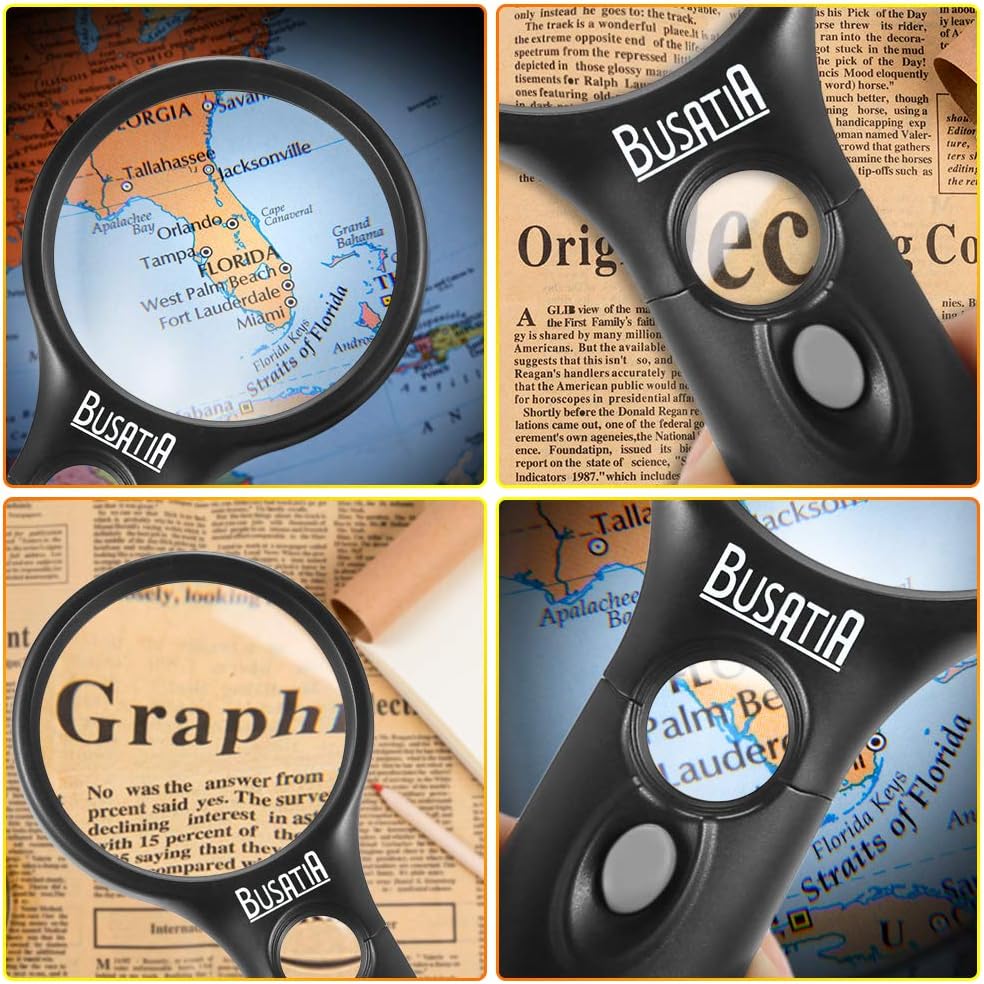 Magnifying Glass with Light, BUSATIA LED Illuminated Magnifier with 3X 45X High