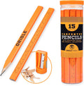Carpenter Pencils 15 Pack with Sharpener and Storage Container — Flat Construction