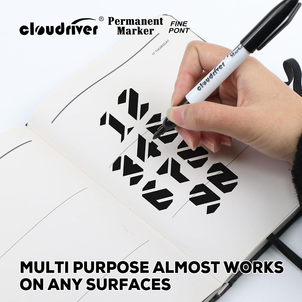 cloudriver Black Permanent Markers Fine Tip, 60 Packs Permanent Markers Bulk