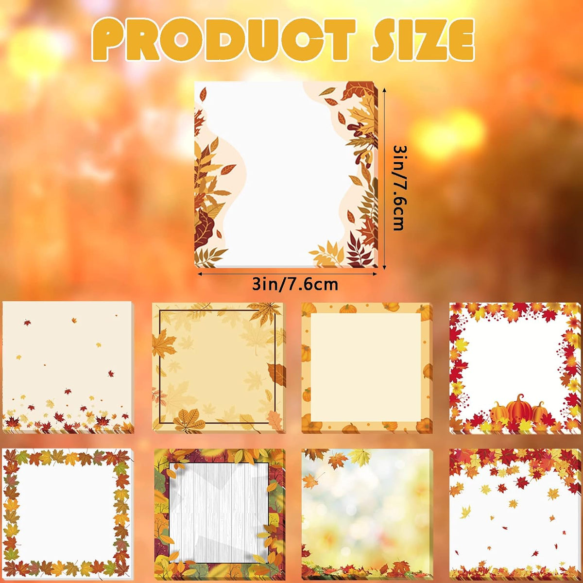 9 Pieces Fall Sticky Notes 3x3 Inch Cute Fall Pumpkin Maple Leaf Note Pads Adesive Memo