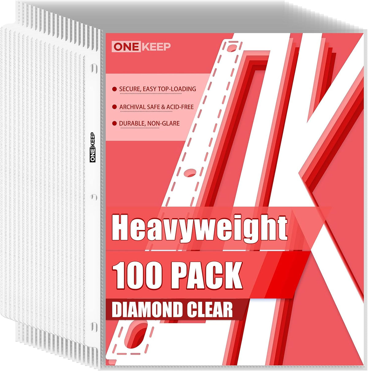 100 Pack Heavy Duty Sheet Protectors, Top Loading for 3-Hole Page