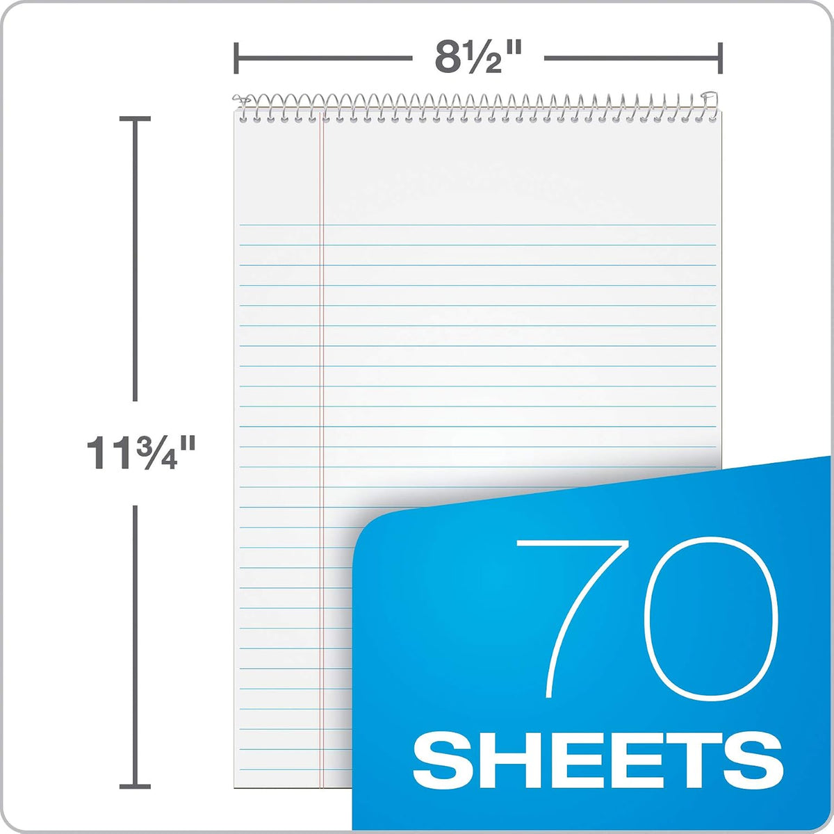 TOPS 63631 Docket Wirebound Ruled Pad w/Cover, 8 1/2 x 11 3/4, White, 70 Sheets