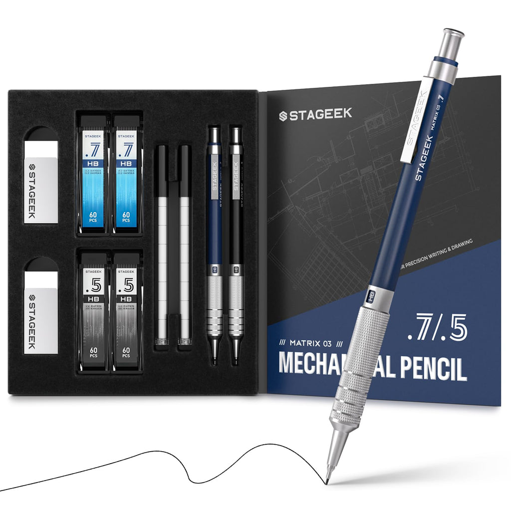 STAGEEK 0.5mm & 0.7mm Mechanical Pencil Set, 2 Erasers and 240 HB Refills