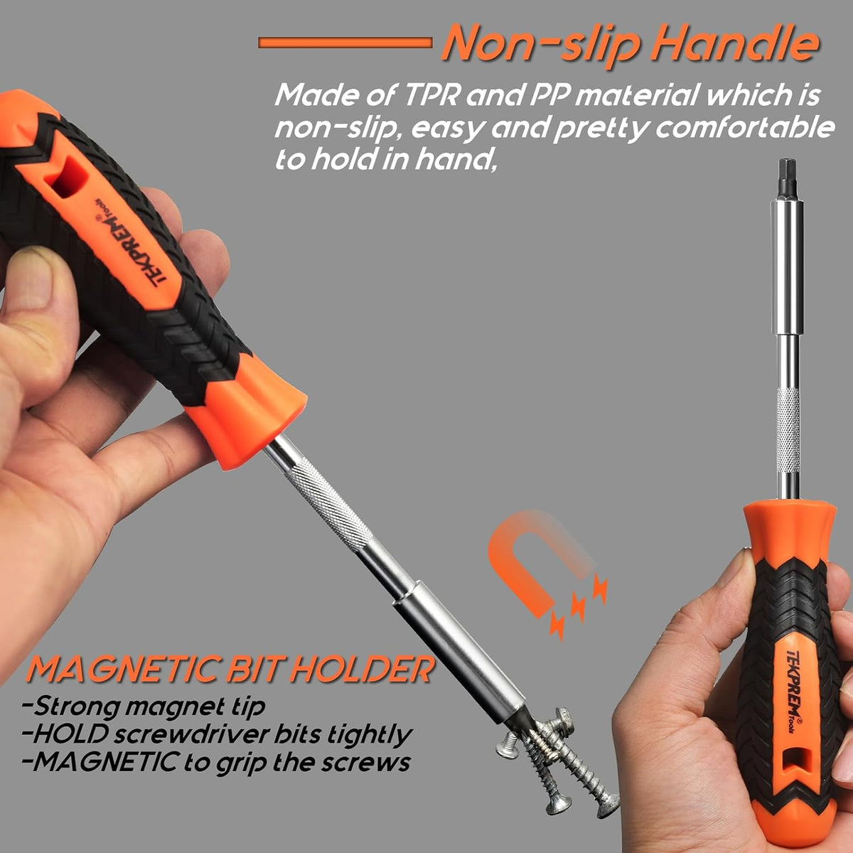 TEKPREM 20-Piece Metric & SAE Hex Bit Set with Magnetic 1/4" Screwdriver Bit Driver