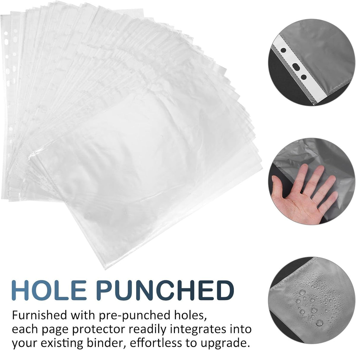100pcs PP Sheet Protectors, 11 Hole Binder Sleeves Top Loading