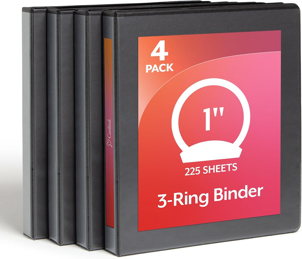 Cardinal Economy 3 Ring Binder, 1 Inch, Presentation View, Black, Holds 225 Sheets