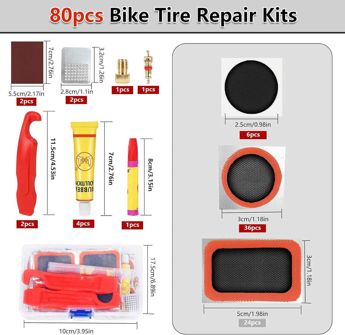 80pcs Bike Tire Repair Kit, Self-Adhesive Bike Tire Patch Kit