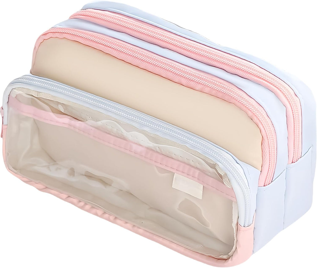 Transparent Large Pencil Case Japanese Pastel Pencil Pouch (Pink)