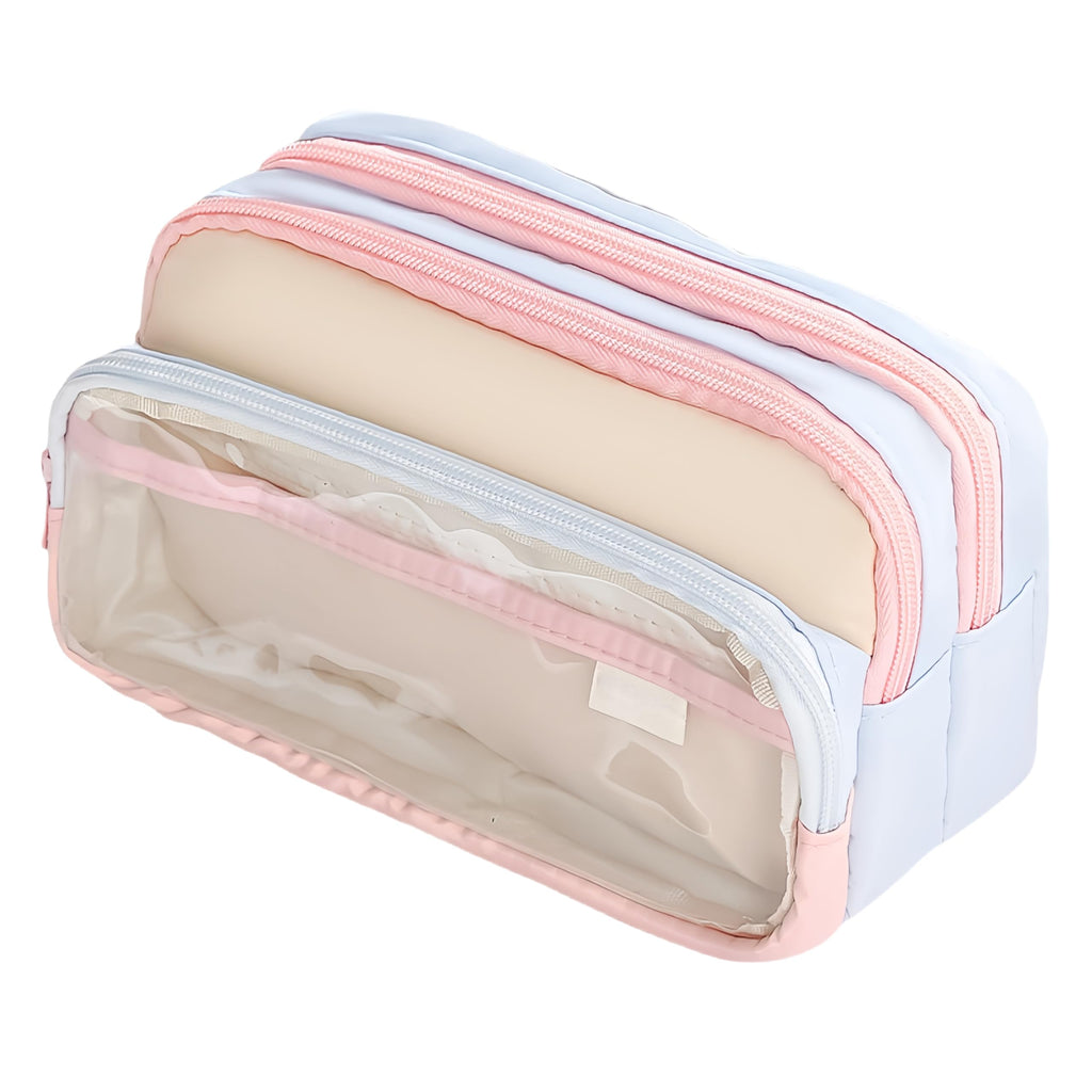 Transparent Large Pencil Case Japanese Pastel Pencil Pouch (Pink)