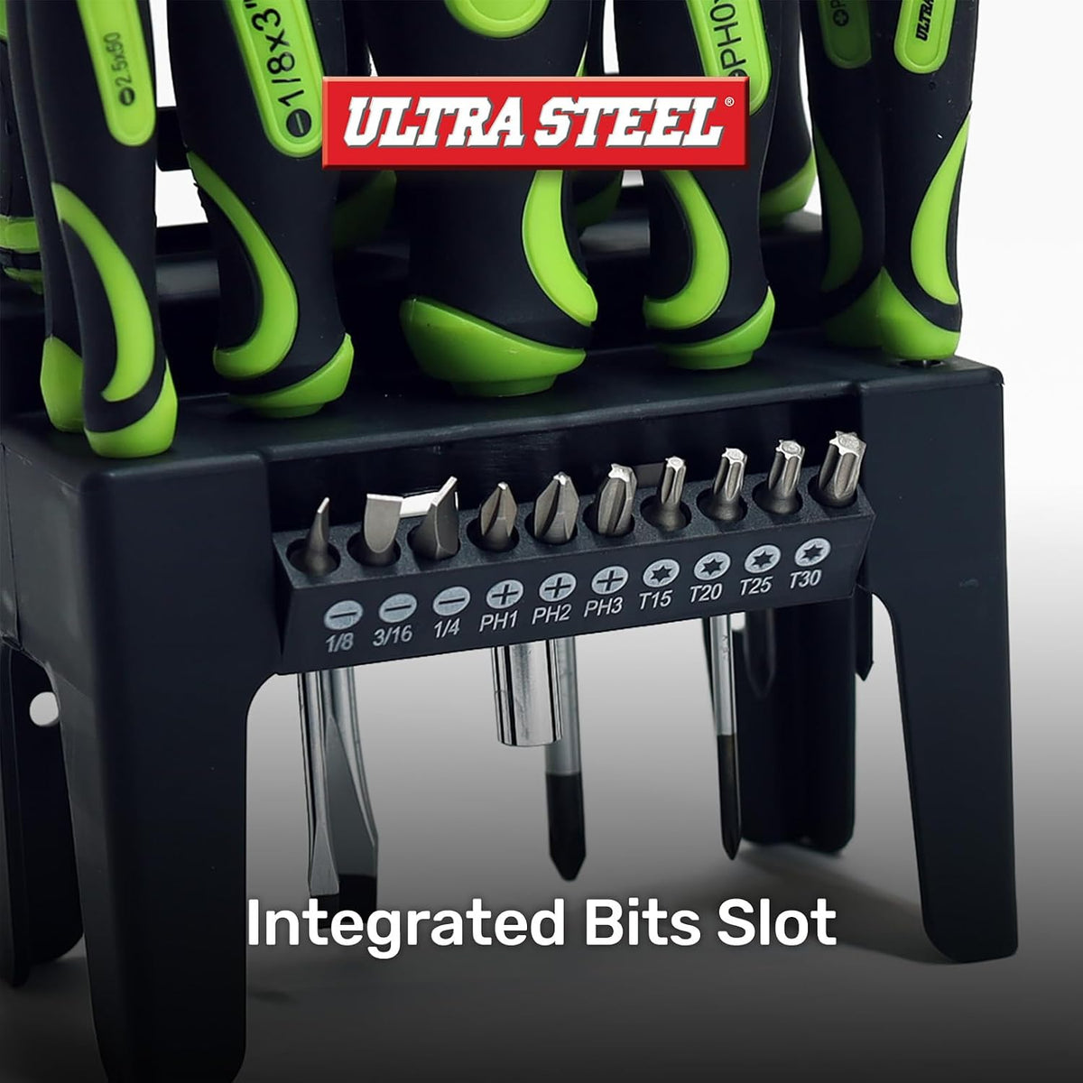 21PC Screwdriver and Bit Set, Plastic Storage Rack