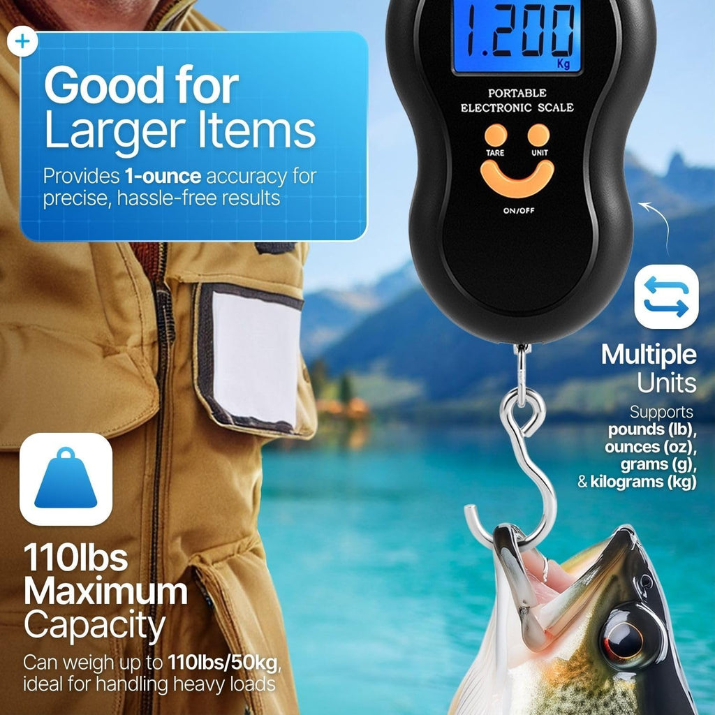 Flexzion Digital Fish Scale & Luggage Weight Scale with Hook, 110 lb/50 kg