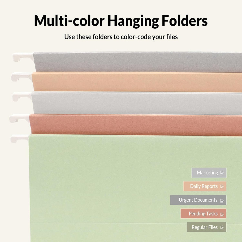 SUNEE 25 Count Hanging File Folders, Pastel Colors, Hanging File Folders Letter Size