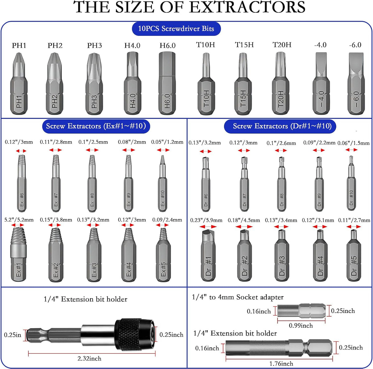 33PCS Damaged Screw Extractor Set, Stripped Screw Extractor Kit with Magnetic Extension