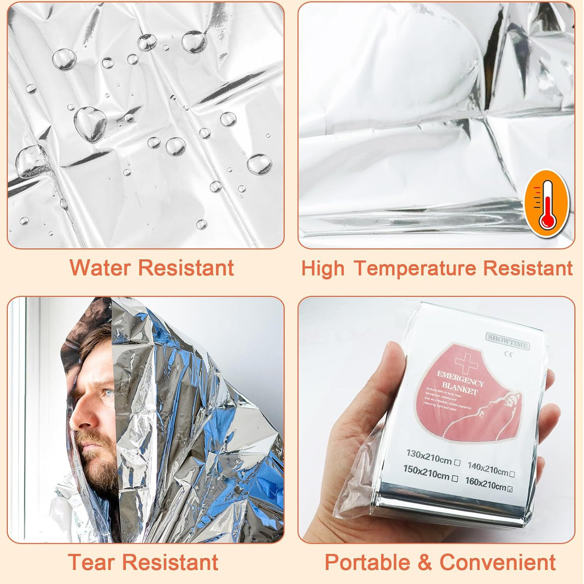 10 Pack Emergency Mylar Thermal Blankets - 84"x52" Durable Space Blankets for First Aid