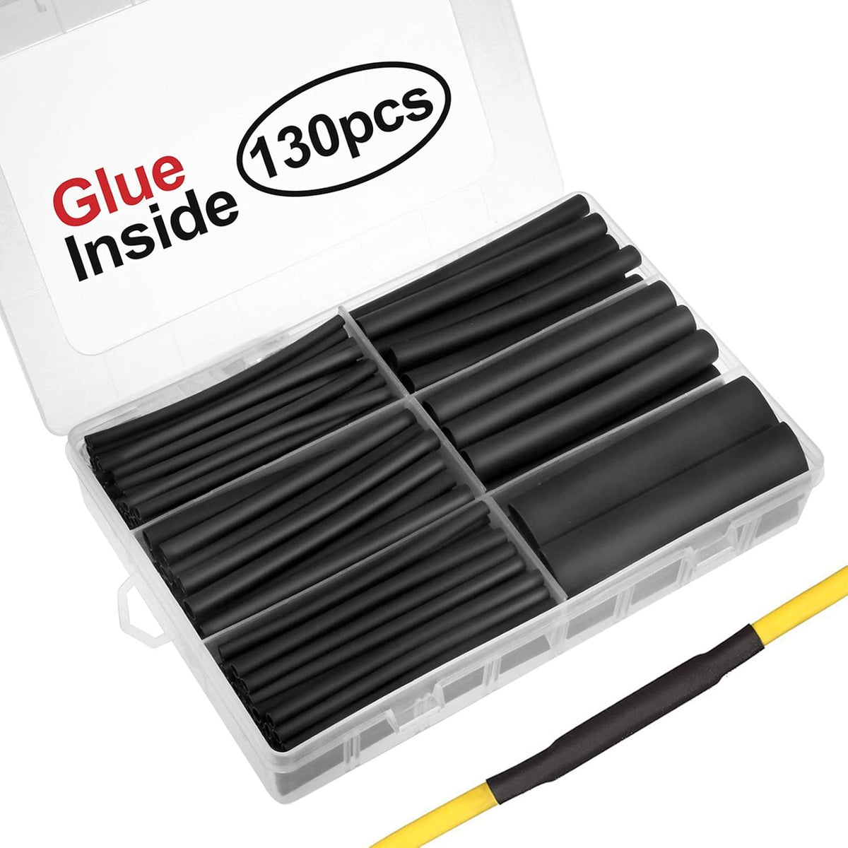 130pcs 3:1 Dual Wall Adhesive Heat Shrink Tubing Kit, 6 Sizes (Diameter): 1/2, 3/8, 1/4
