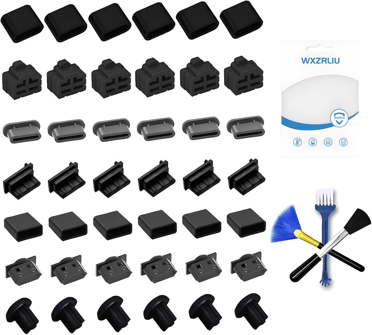 42x USB Dust Cover Port Plugs,7 Types USB Cap Port Stopper for USB Type-C, USB A Female