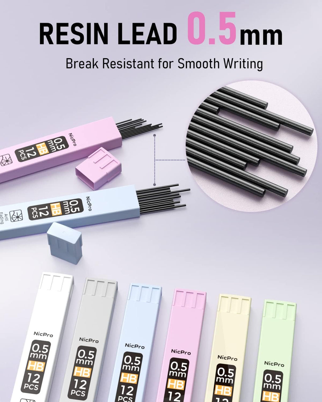 Nicpro 6PCS Pastel Mechanical Pencil Set 0.5 mm