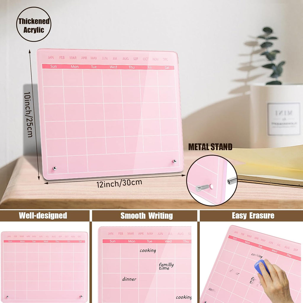 Calendar Dry Erase Board,12"X10",Acrylic Desk Calendar with Stand