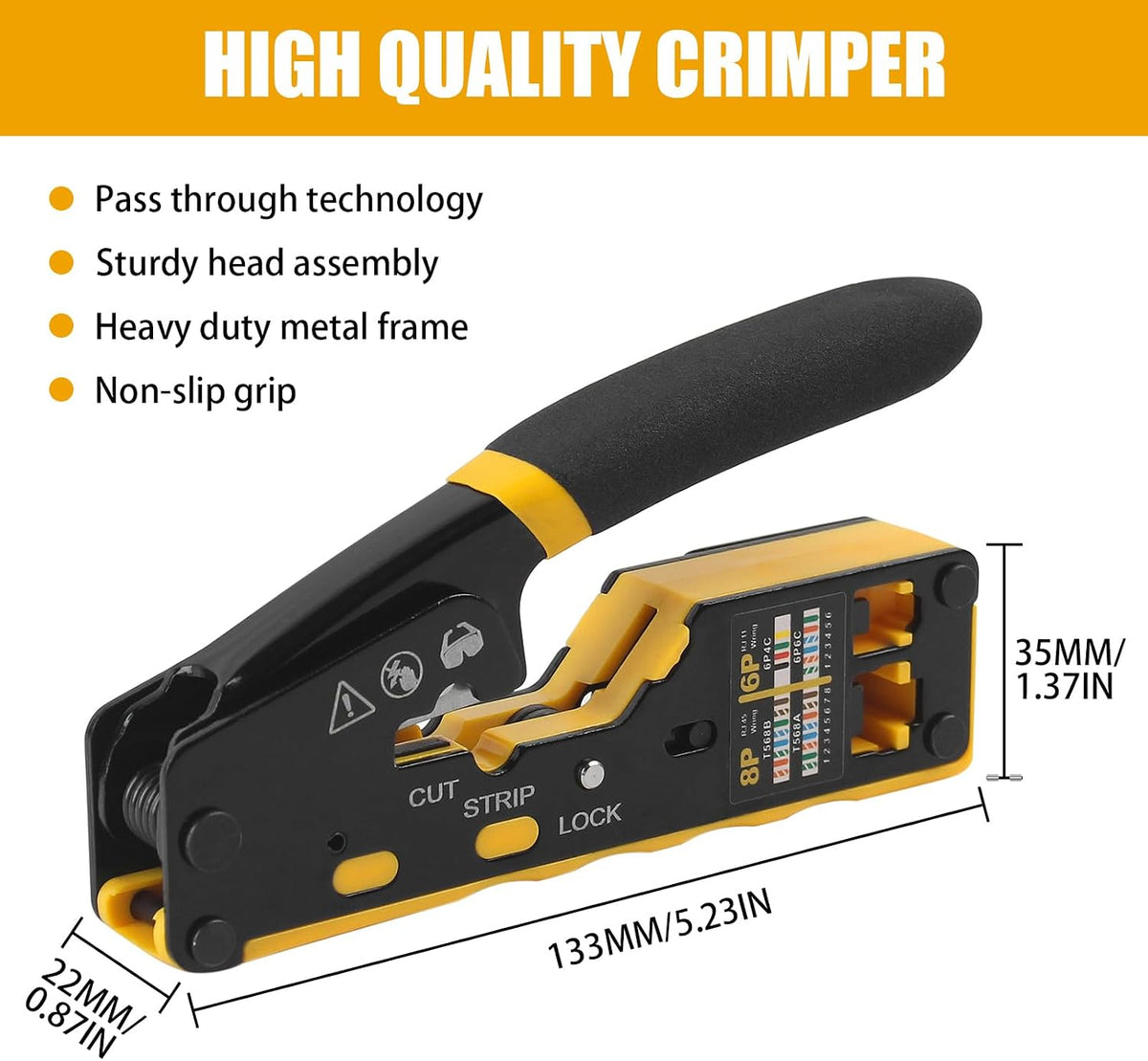 RJ45 Crimp Tool - 8P6P Ethernet Crimper for Cat5/Cat5e/Cat6/Cat6a Connectors