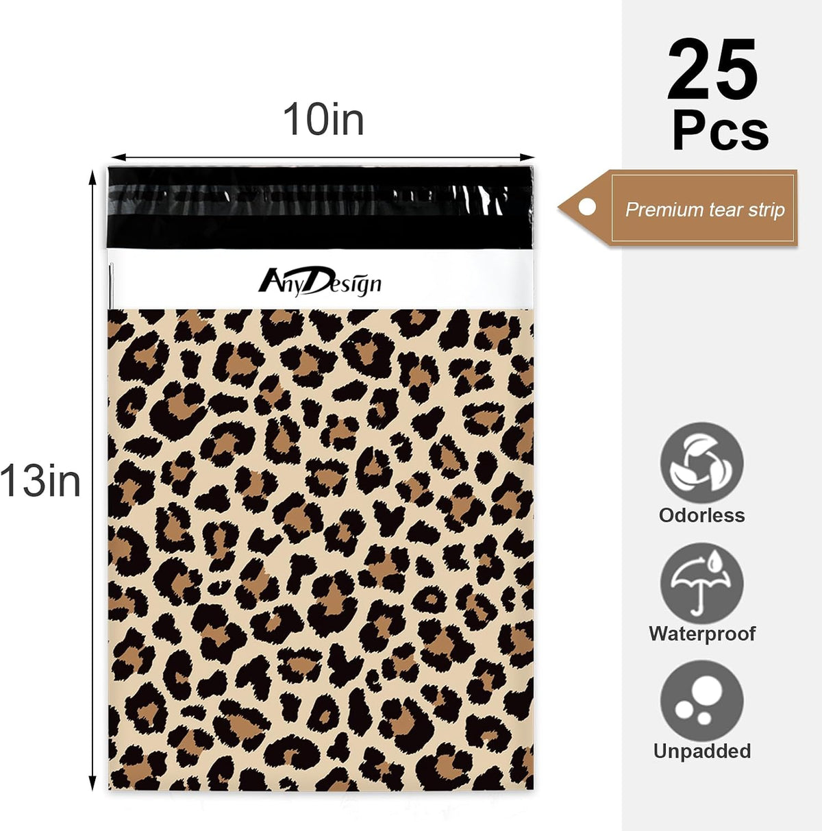 AnyDesign 25 Pcs Cheetah Poly Mailer Mailing Bag 10 x 13 Inch Leopard Self-Sealing