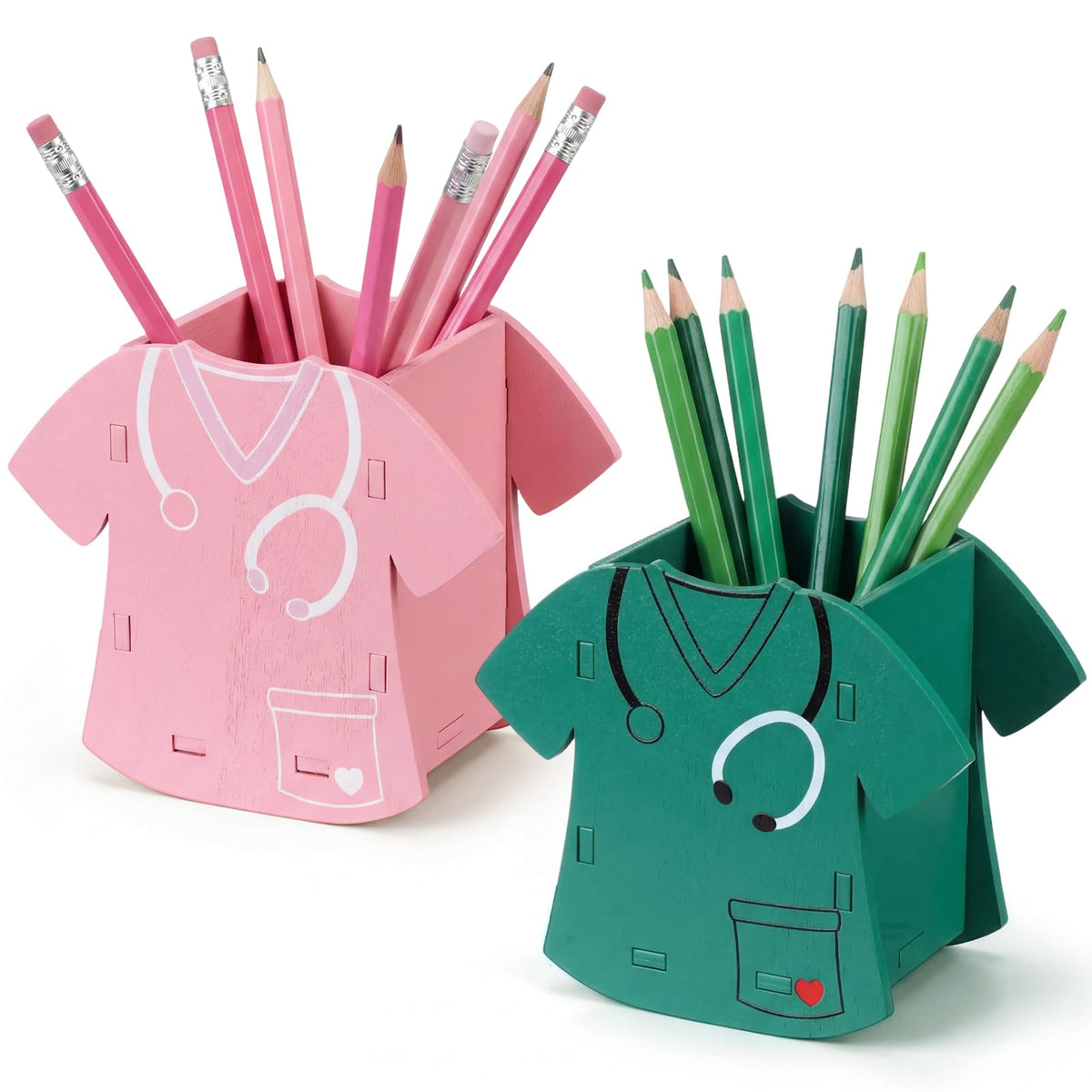 Sherr 2 Pcs Wood Pencil Holder Desk, Pencil and Sharpener, Yellow and Orange