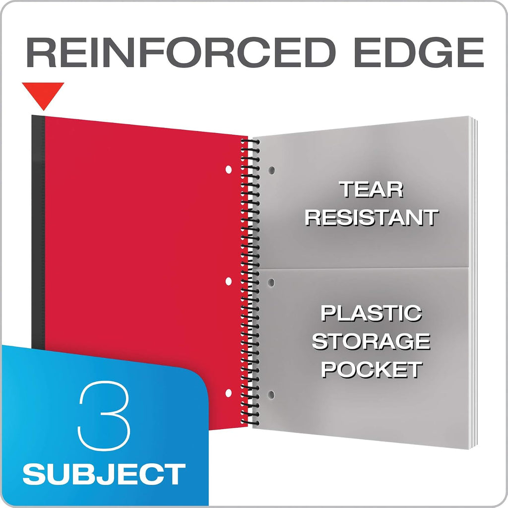 Oxford Spiral Notebook 3 Pack, 3 Subject, Wide Rule, Durable Plastic Covers, Strong Coil
