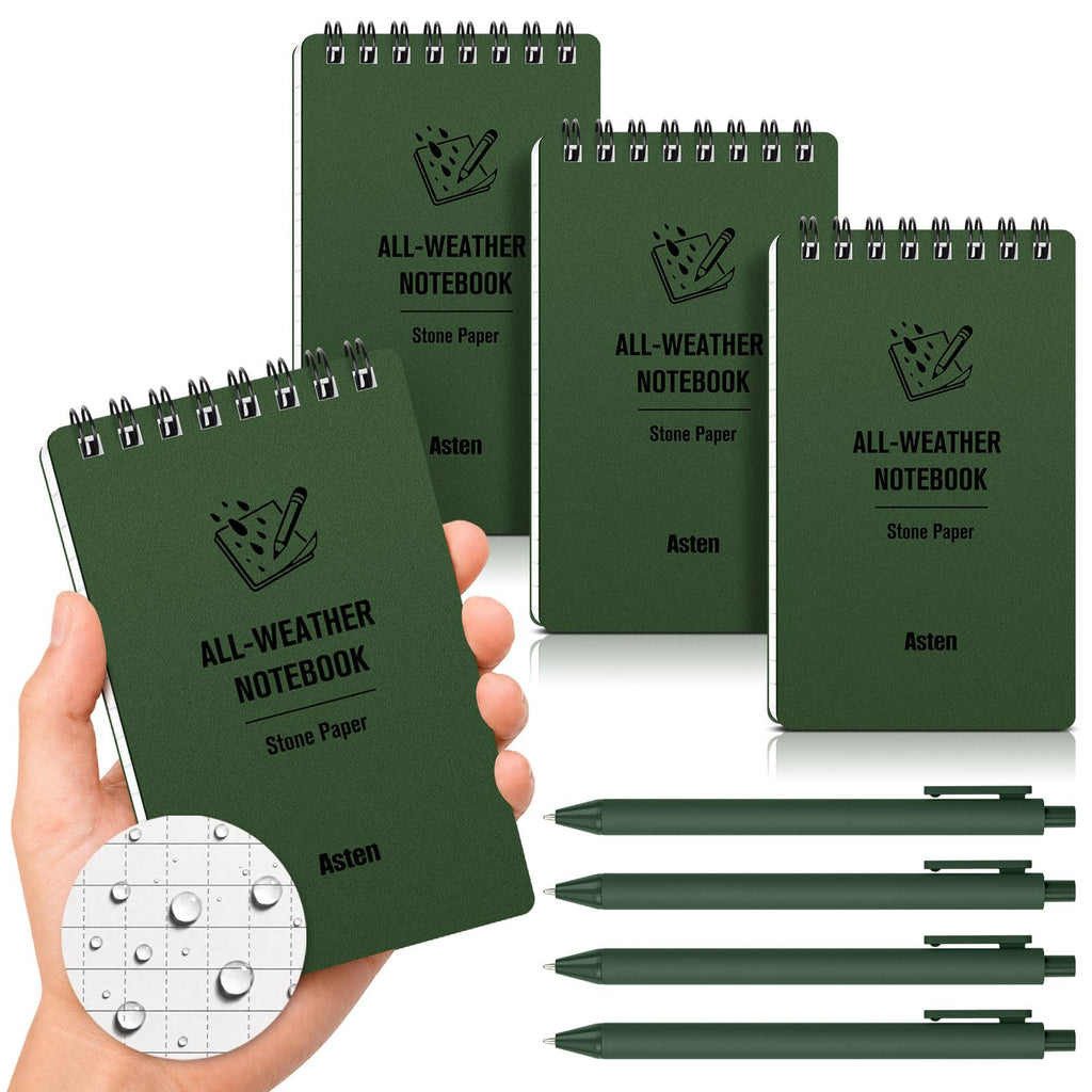 Asten Small Notebook Waterproof Notepad: 3" x 5" Top Spiral Notebook 4 Pack
