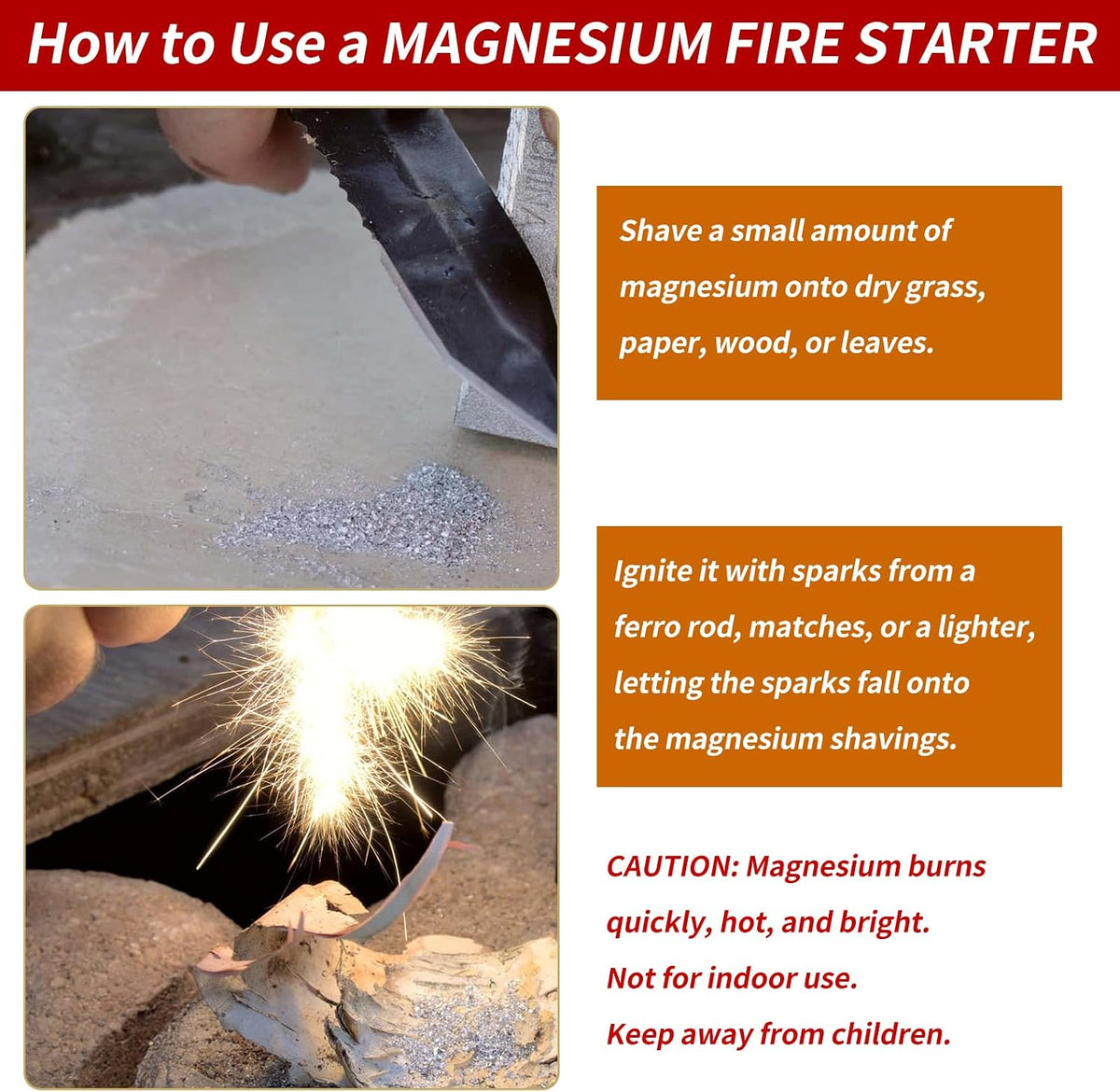 99.99％ Magnesium Fire Starter Rods,3.5 x 0.63 inch