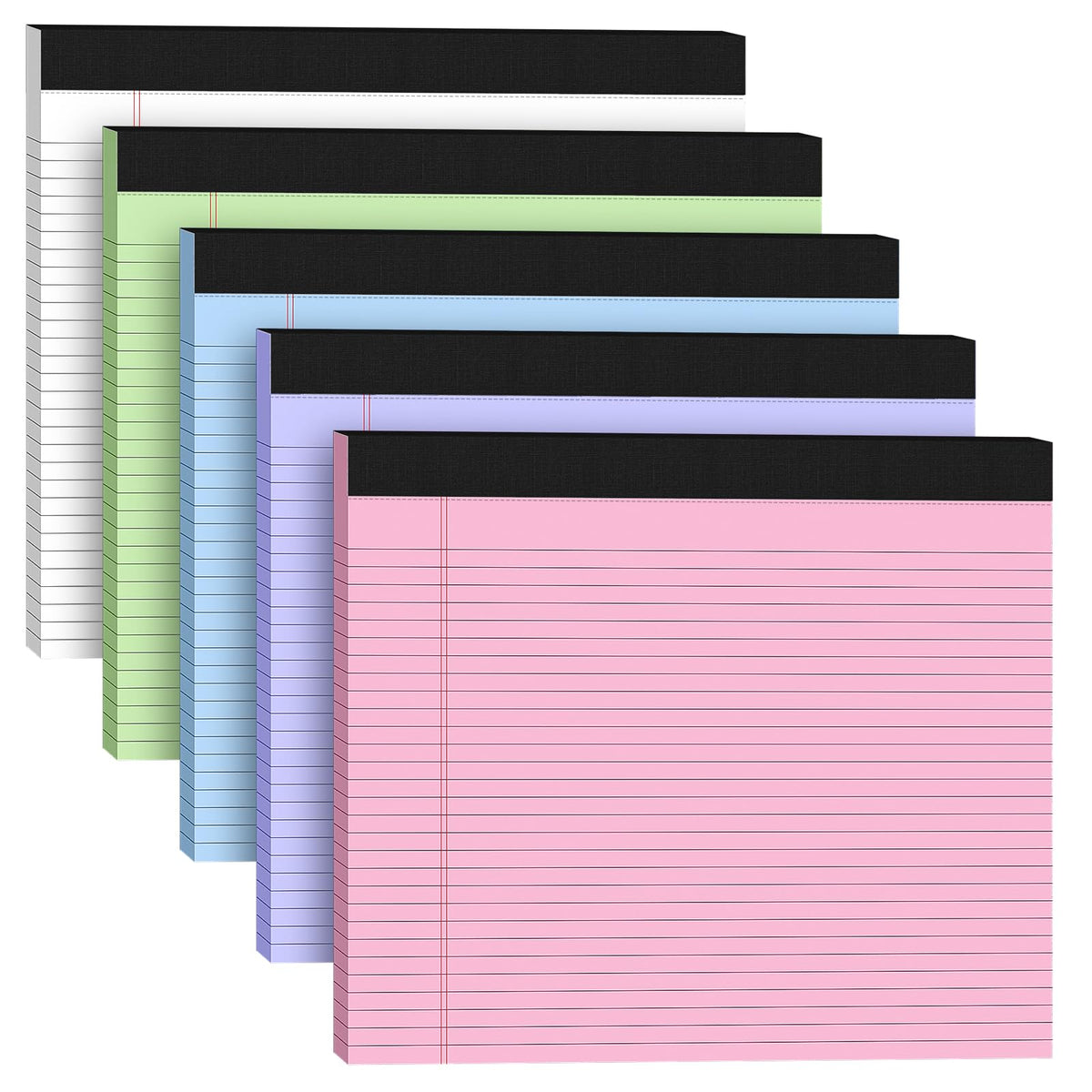 5 Pack Wide Legal Pads 11" x 9.5" Landscape Pink Purple Blue Green Yellow College Ruled