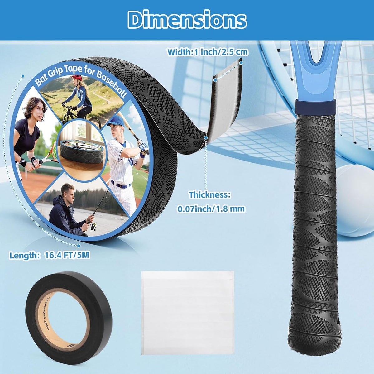 Maylanny 16.4 Ft x 1 in Pro Baseball Bat Grip Tape - PU with Starter Adhesive & Free