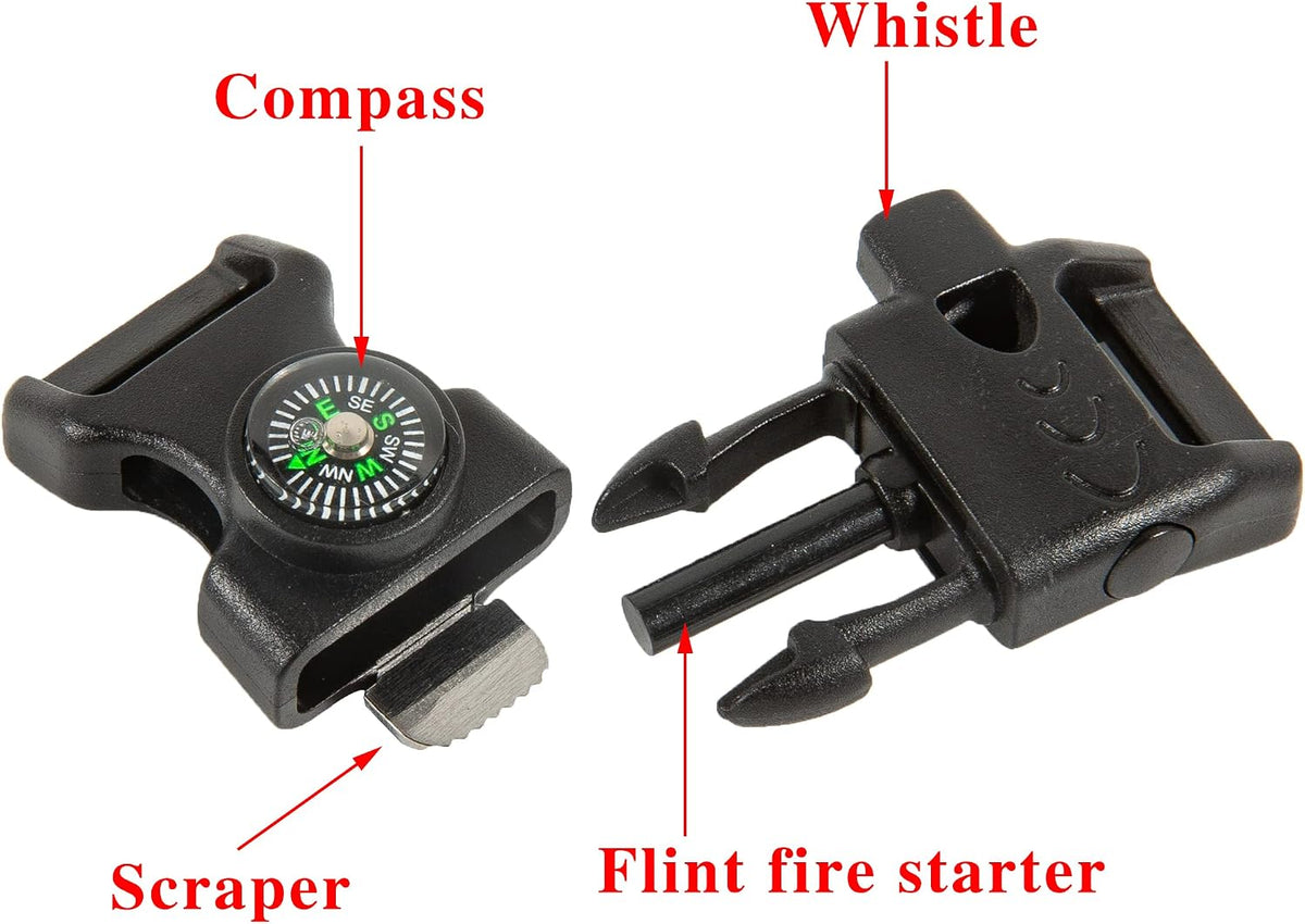 10 PCS Emergency Whistle Buckle come with Compass & Fire Starter & Flint Scraper for