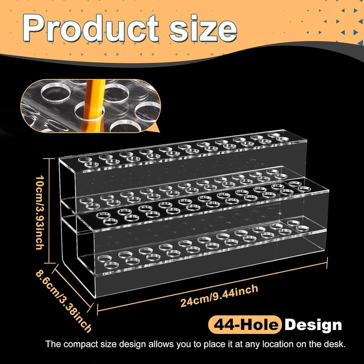 Acrylic Pen Holder, 44-Slots Pen Display Stand Focal Pen Holder Beadable Pen Display