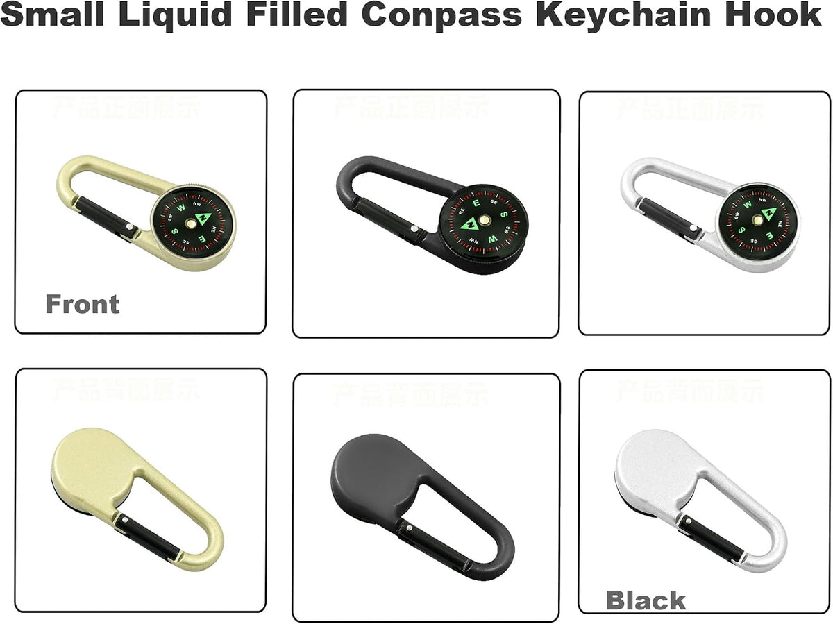 3 pcs Small Liquid Filled Compass Carabiner Keychain Lanyard Hook Survival Kit for