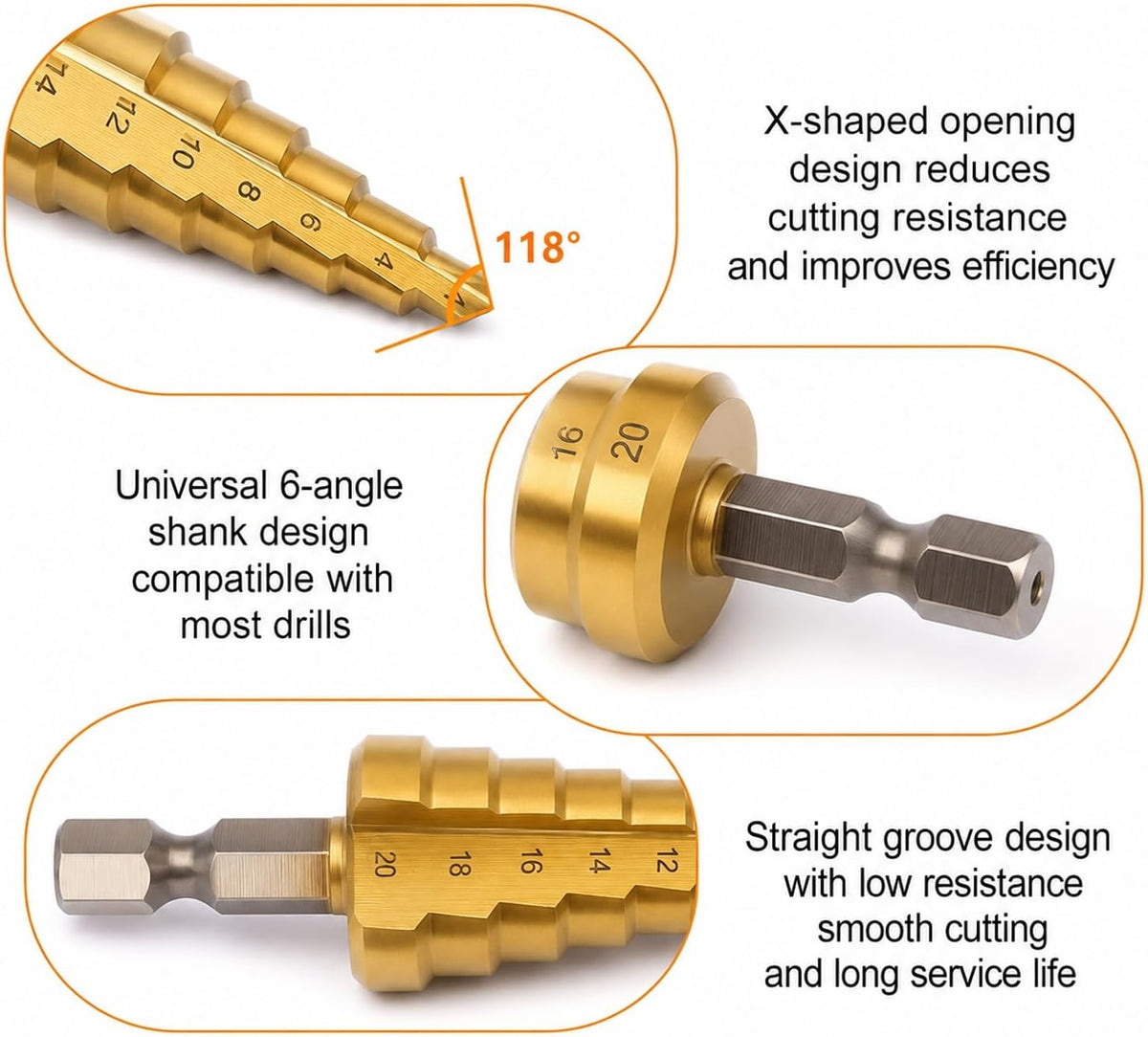 ACENIX® 3 Pcs Large HSS Steel Step Cone Drill Titanium Bit Set Hole Cutter 4-12/20 / 32mm