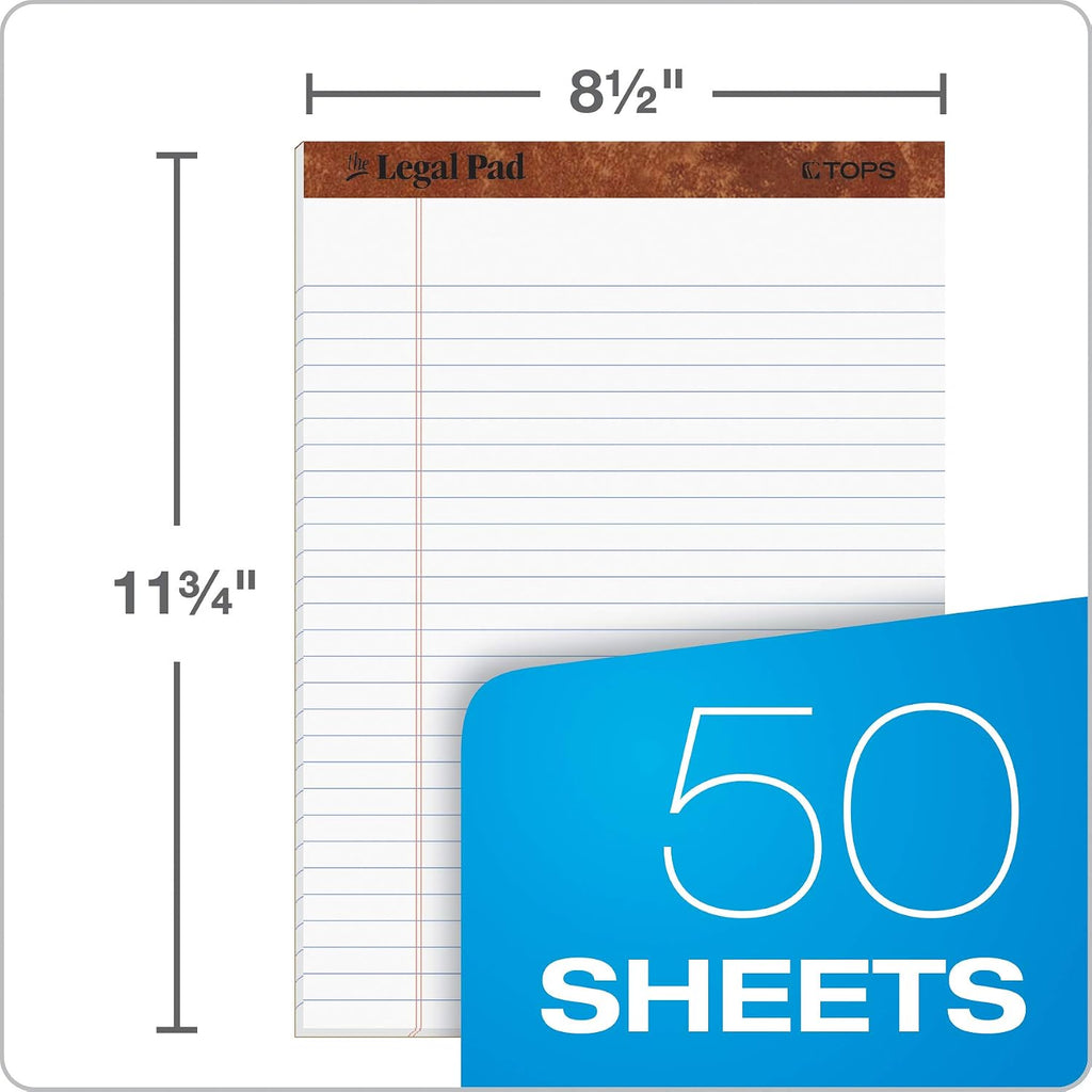 Tops The Legal Pad, 8-1/2 x 11-3/4 Inches, Perforated, White, Legal/Wide Rule